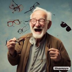 Счастливый старик выбрасывает очки